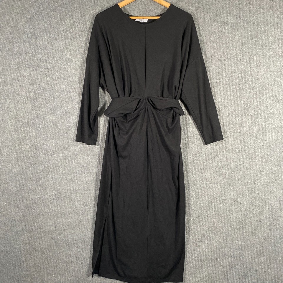 Society Addict Dress Womens Large Black Shift Wrap Midi Office City Career V2