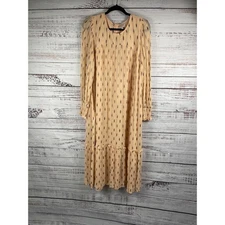 Ciebon Dress Women's Large Metallic Sheer Long Sleeve Ruffle Midi Boho Party