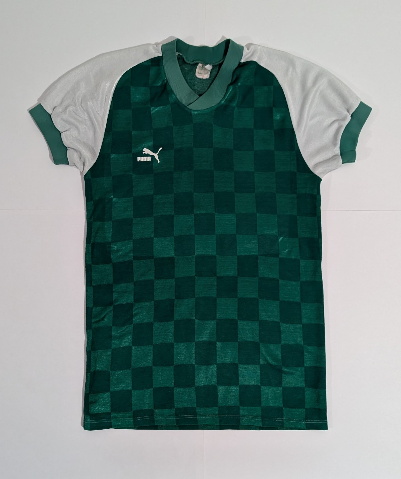 Puma Vintage 70s Soccer Jersey Green & White Size L Large Made In West Germany