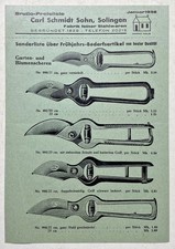 Solingen Carl Schmidt Sohn / Stahlwarenfabrik 1938 Scheren Blumen- Gartenscheren