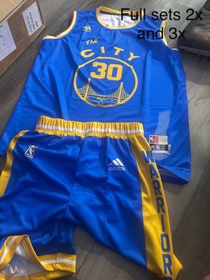 adidas Golden State Warriors Stephen Curry Jersey Shorts Set 2XL Blue Yellow