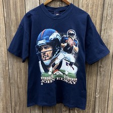 Vintage John Elway Denver Broncos NFL Football Tee Shirt 90s Navy Blue Mens XL