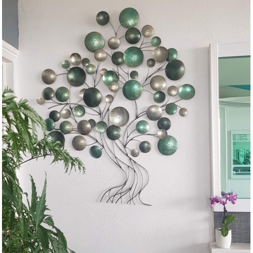 Arbre stylisé disques bleus et gris Beaux Arts en ferronnerie d'art et finitions faites main