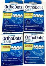 4Pk OrthoDots CLEAR 12-Count Moisture Activated Silicone Wax + Bonus Flossers