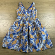 Adrianna Papell Dress Women 2 Floral Jacquard Fit Flare Vneck Pleated Sleeveless