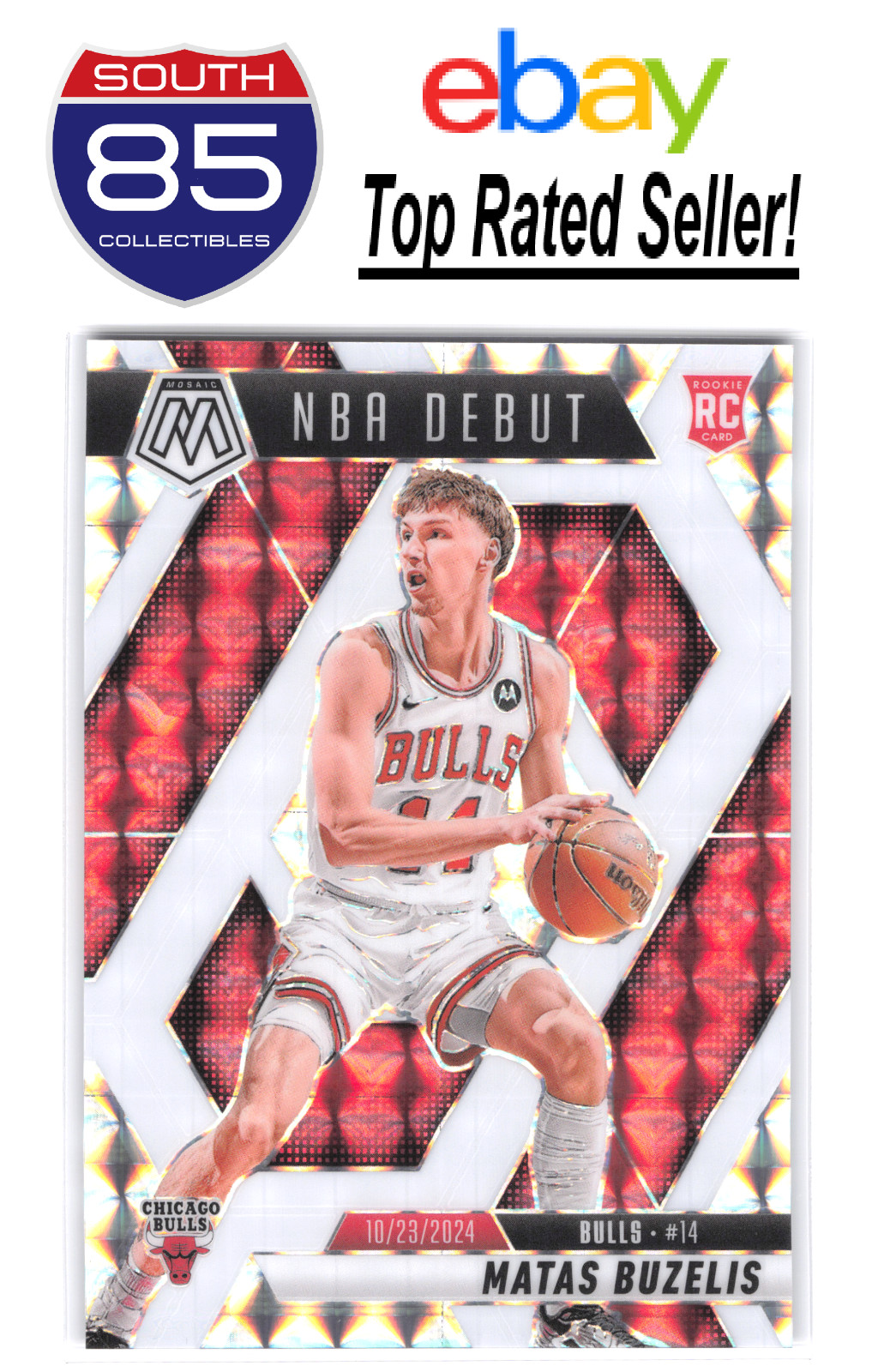 2024-25 Mosaic Matas Buzelis - NBA Debut Rookie RC - White Mosaic 12/35 Bulls