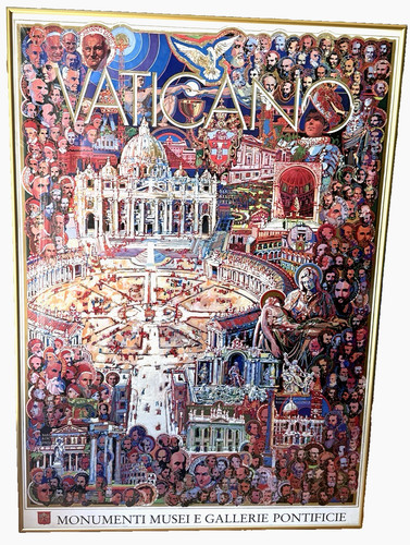 Museum Quality 1985 Paul Melia Vaticano Art Poster Framed Pope John Paul II Rare