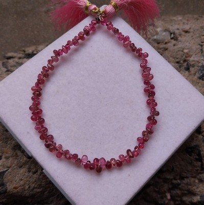 30 Ct 3x4 to 3x5.5 MM Natural Pink Smooth Tourmaline Teardrops 8 inch Necklace