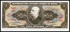 Brazil Jose Maria da Silva Paranhos 5 Cruzeiros Banknote 1962-1964 LOW SERIAL