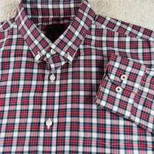 UNTUCKit Mens XL Shirt Red Navy Blue White Plaid Wrinkle Free Cotton Button Down