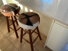 COWHIDE WOODEN BAR KITCHEN STOOLS SET OF 2