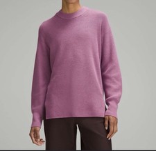 Lululemon Sweater Merino Wool Blend Pink Peony Ribbed Knit Crewneck Sz 6