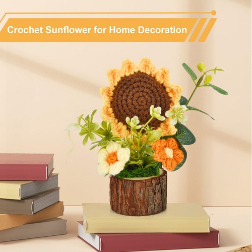 Andvon Carini Fiori all'uncinetto 5,3" (13,5 cm) H x 3,5" (9 cm) L, girasole + legno  - Foto 6 di 8