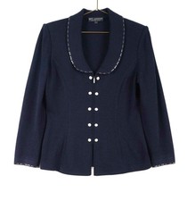 ST JOHN BASICS NAVY BLUE ZIPPER WOMEN KNIT JACKET SIZE 6