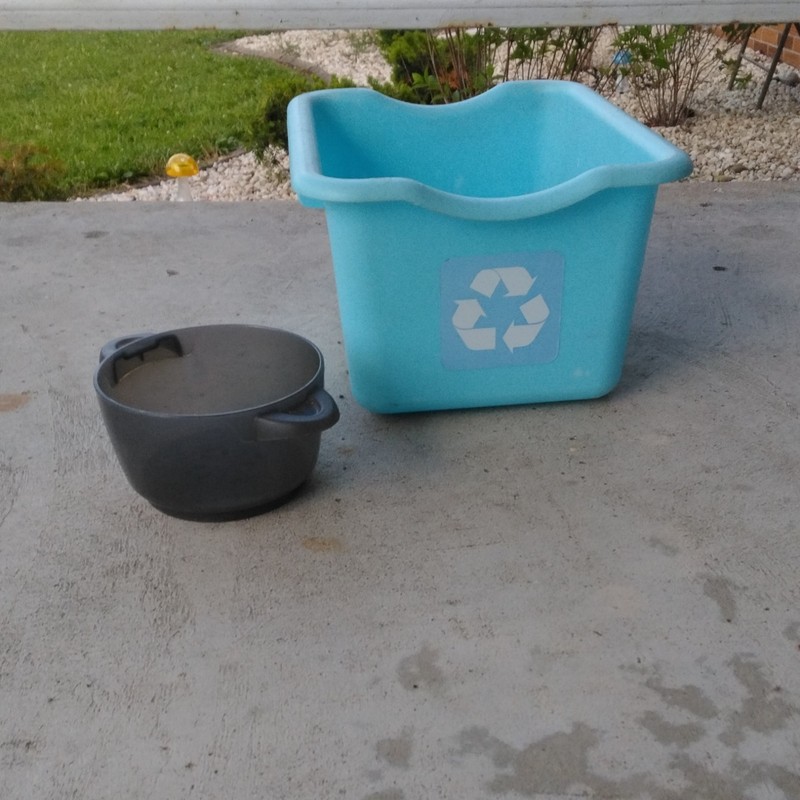 Blue Plastic Recycling Bin with Handles and Pot