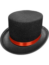 Adults Black Felt Top Hat With Red Hat Band Costume Accessory