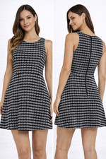 Milly Dress Textured Flare Black White Sleeveless Mini Business Size 6