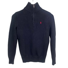 Polo Ralph Lauren 1/4 Zip Black Red Pony Youth Sweater Medium 10-12