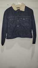 Gap Unisex Kids Dark Blue Denim Jacket Sherpa Lined XL Button Collared