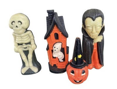 VTG Lot 4 - Gurley Frankenstein Skeleton Pumpkin Ghost Candles GLOW IN THE DARK