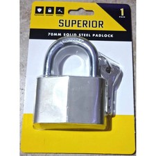 Superior 70mm Solid Steel Padlock Hardened Shackle, Weather Resistant