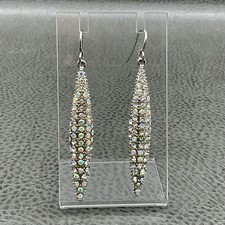 Earrings Silver Tone Multicolor Crystal Dangl...