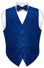 Men's SEQUIN Design Dress Vest Bow Tie BLUE Purplish Color BOWTie Set