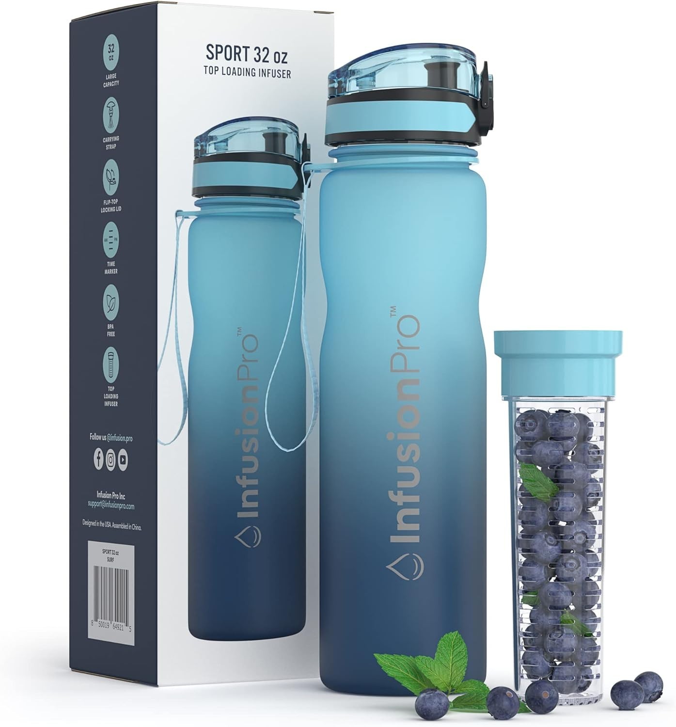 Infusion Pro 32oz Fruit Infuser Water Bottle w/ Time Marker 