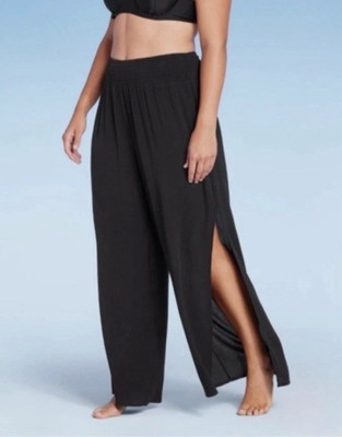 Kona Sol Black Wide Leg Beach Pants Women s Size Small (4-6) NWT Side Slit