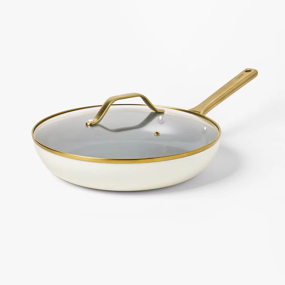 12" Nonstick Ceramic Coated Aluminum Frying Pan with Cover with Champagne Handle
Opens in a new wind