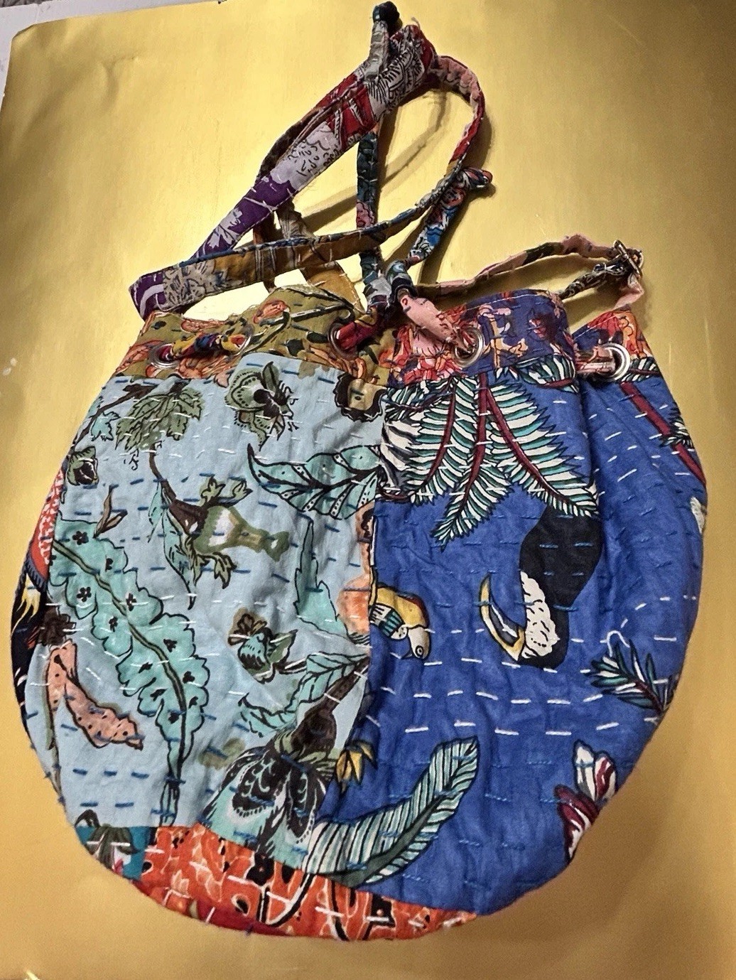 World Market Multi Cotton Patchwork Drawstring Bu… - image 12