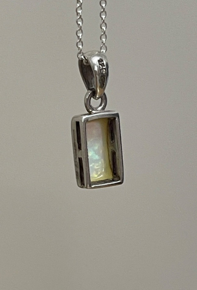 Iridescent White Opal Small Rectangular Pendant, … - image 3