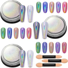 3Jars Holographic Chrome Nail Powder 1Gram Each, Unicorn Holo Rainbow Mirror Eff
