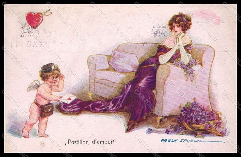 Cartolina Artista Firmata Fred Spurgin Lady Cupid Violets serie 51655-4 VK6985