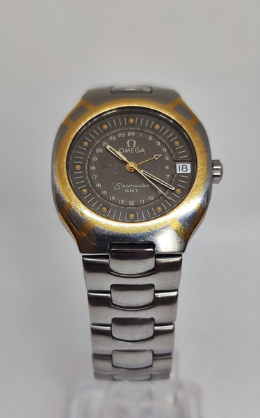 Omega Seamaster Polaris Gmt Fecha Oro Gris Plata Cuarzo Hombre Reloj Auth Obras