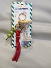 PIPER K RHINESTONE MARTINI GLASS W/OLIVES HANDBAG CHARM/KEY RING -NEW
