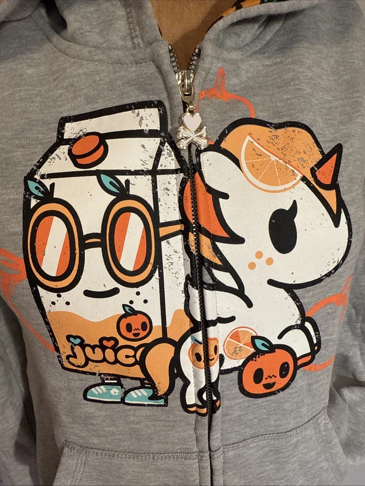 Tokidoki “Citris Cuties” Sudadera con Capucha Cremallera Naranja Jugo Unicorno Talla Pequeña Nueva Foto 2 de 4