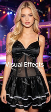 Black Sheer Bunny Halloween Dress Costume, Polyester, One Size has elasticity