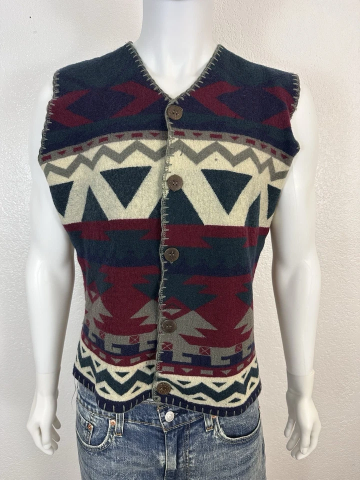 复古 CHAPS Ralph Lauren 羊毛背心阿兹特克针织香港制造 | L 码 — 第 2/4 张图片