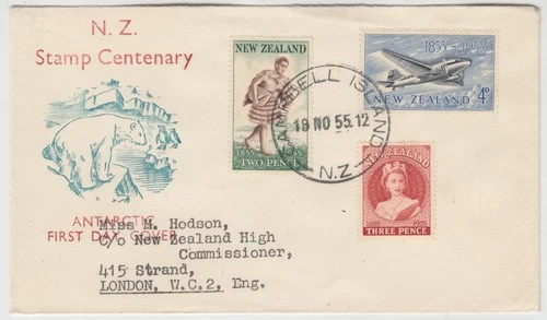 NEW ZEALAND 1955 *STAMP CENTENARY* illust ANTARCTIC FDC? with CAMPBELL ISLAND cd