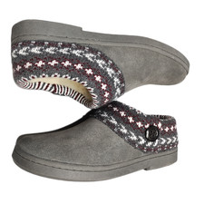 Clarks Supplier Slippers Womens Size 10M Gray Fair Isle Leather Comfort Slip On