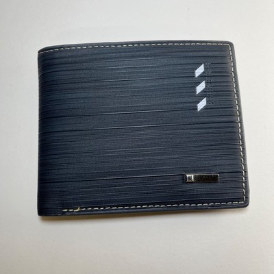 Men s Wallet Pu Leather Brown Navy Multi Card Slots Bifold Striped Texture