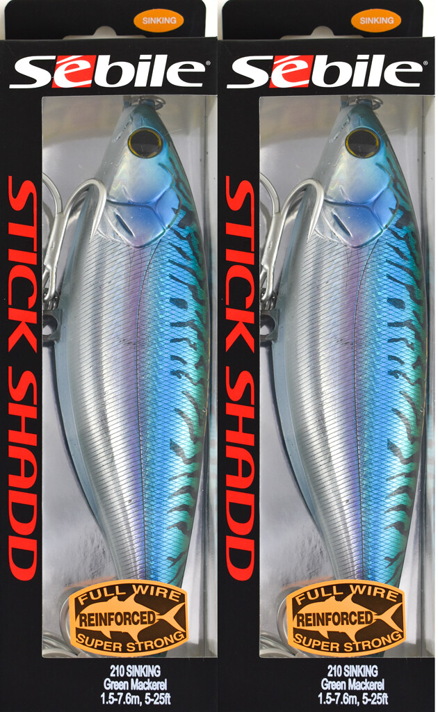 (LOT OF 2) SEBILE STICK SHADD SS-210-SK-GRMK 7-3/8OZ 1372897 GRN MACKEREL DM1113