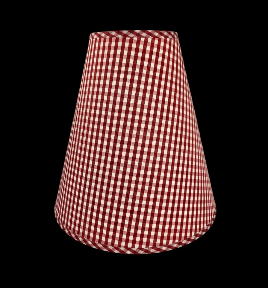 Pantalla de lámpara con forma de cono de tela de colección roja blanca a cuadros 9" Foto 2 de 4
