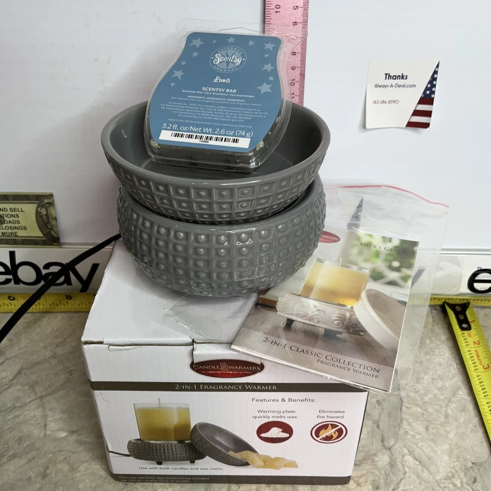Calentador de velas y calentador de cera 2 en 1 gris para el hogar cera sin llama fragancia LUNA Foto 3 de 4
