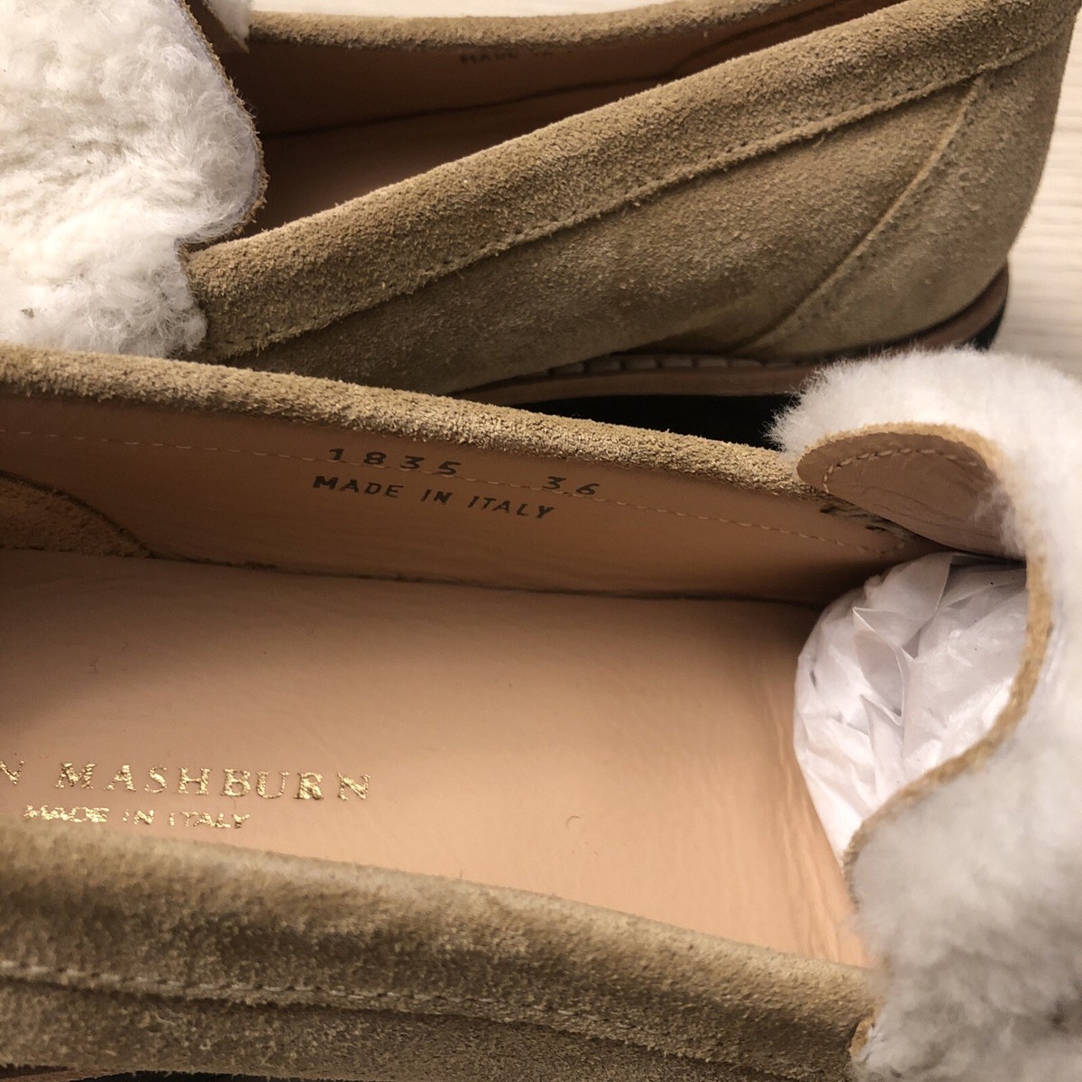 Ann Mashburn Shoes 36 US 5.5 Loafers Slip-on Suede Beige Tassels