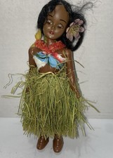 Vintage 1960s Plastic Hawaii Hula Girl Doll Grass Skirt Sleep Eyes