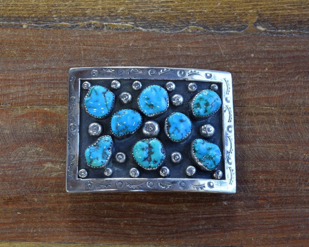 Vintage Sterling Silver Multi-Stone Turquoise Belt Buckle | eBay
