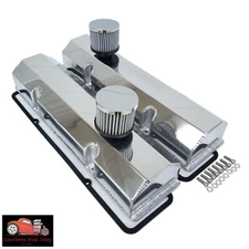 Small Block Chevy Polished Aluminum Fabricated Valve Covers SBC 350 400 Breather