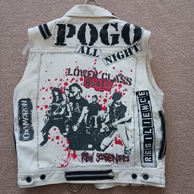 Punk Rock Jean  Jacket Vest White Medium Great Condition Lower Class Brats